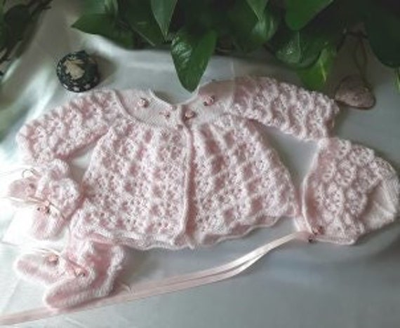 Handknitted Newborn Baby Matinee Coat Set