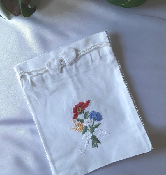 Pretty Embroidered Cotton Drawstring Bag