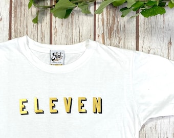Elf Geburtstagsshirt. Elfte Kinder T-Shirt - Number Party Outfit. Alter 11- Jungen & Mädchen Baumwoll T-Shirt! Gold, Schwarz und Weiß. Jede Größe.