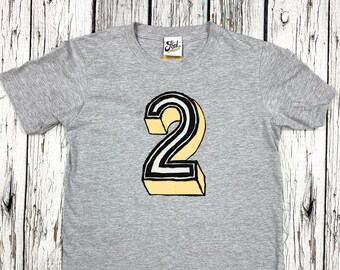 Number 2 T-Shirt. Geburtstag T-Shirt für Mädchen/Junge, weiß/grau meliert. Zwei- Beliebige Größe!