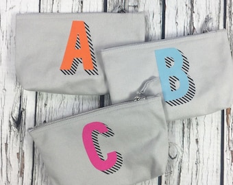 Bright Letter Pencil Case, Personalized Pouch, Monogram Make-up Bag, Alphabet Cosmetic Cases, Initial Stationery Lover gift bridal, girl/boy