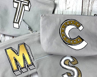 Buchstabe, Federmäppchen, personalisierte Tasche, Alphabet Kosmetiktasche, Monogramm Schminktasche, erste Schreibwaren