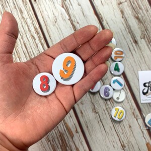 Number Pin Button Badge, Rainbow of colours. Birthday's 1, 2, 3, 4, 5, 6, 7, 8, 9, 10 'Bradford Buzz' font Two Sizes: small 25mm, large 38mm image 8