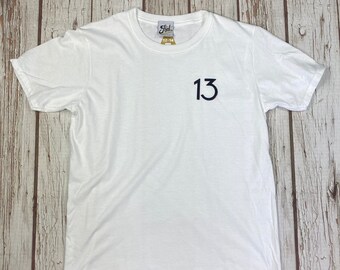 Ready to ship: Kids Number 13 T-Shirt. Teenager Birthday shirt. Children's Tee's age 12-14 Branson font