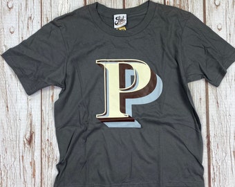 Ready to ship: Kids letter P T-Shirt. Birthday Child shirt. Children's Tee's age 9-11 Stirling Shadow