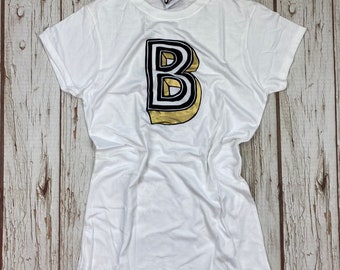 Ready to ship: Women's letter B T-Shirt. Tee's size XS  Juniper Red font
