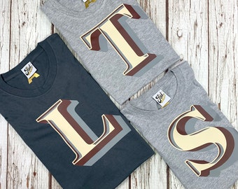 Father's day matching T-Shirts! Dad/son gift Monogram letter Tees for dad and child. Father daughter shirts.  Stirling Shadow Font