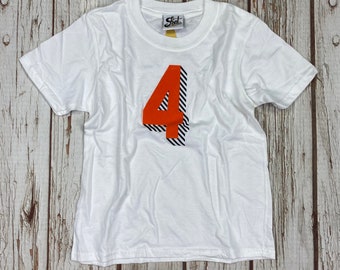 Ready to ship: Kids orange number four T-Shirt. Birthday/Age Child shirt. Children's Tee's age 3-4