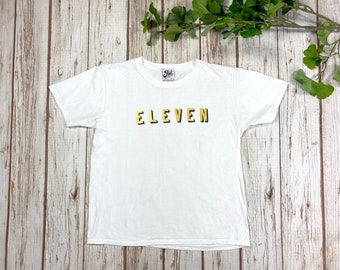 Eleven Birthday Shirt.  Eleventh Kids T-shirt- Number party outfit. Age 11- Boys & Girls Tee- gift! Gold, Black and White. Larger sizes.