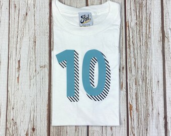 Ready to ship: Kids blue number 10 T-Shirt. Birthday/Age Child shirt. Children's Tee's 10