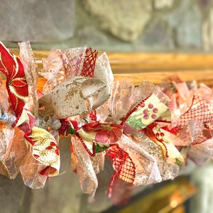10ft Christmas Garland, Christmas Garland, Holiday decor, Ribbon Garland, Red Garland, Gold Christmas Garland, Fall