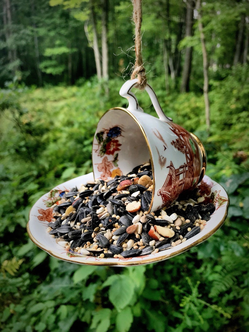 Teacup Bird Feeder Tea Cup Bird Feeder Tea Cup and Saucer Etsy