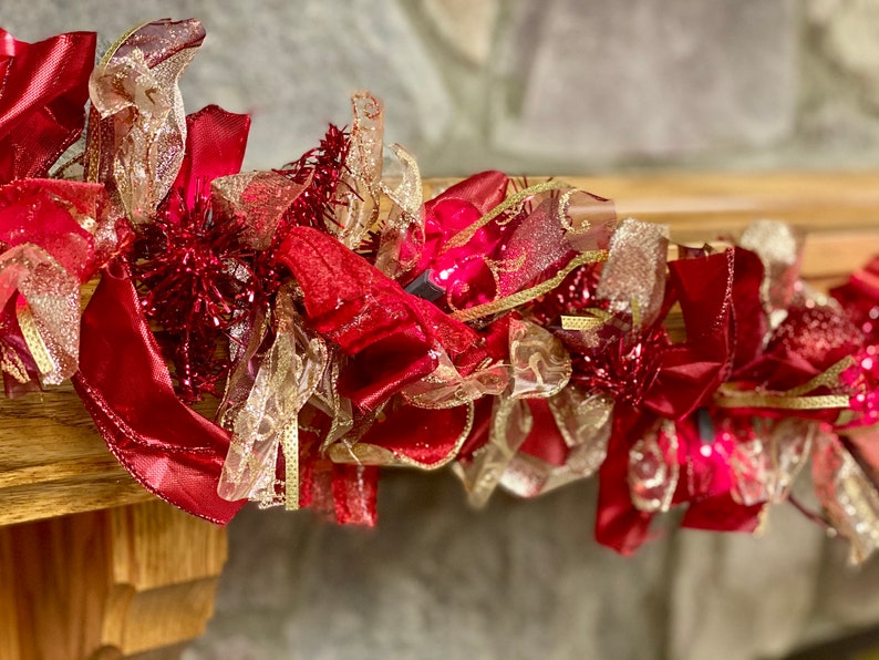 8ft Christmas Garland Red Ribbon Garland Red and Gold - Etsy