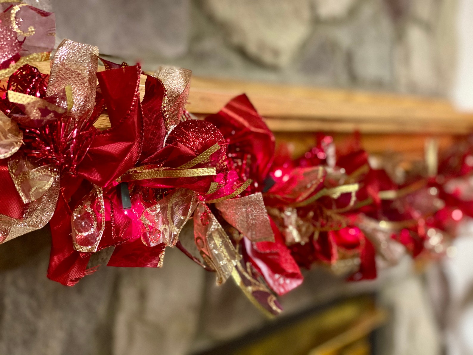 8ft Christmas Garland Red Ribbon Garland Red and Gold | Etsy
