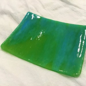 Aqua & Lime Stained Glass TeaBag Ring Trinket Dish S24