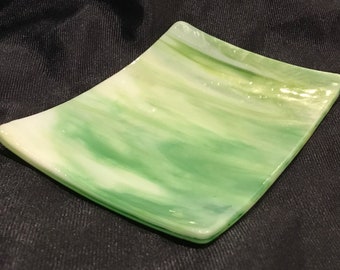 TeaBag Rest - Garden Green Stained Glass Trinket Ring Dish B03
