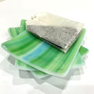Lagoon Glass Ring Dish - Green & Aqua Blue Trinket Dish S11