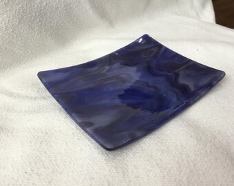 Purple Blue & Red Purple 4” x 3” TeaSpoon Dish Stained Glass Jewelry Ring Dish R18