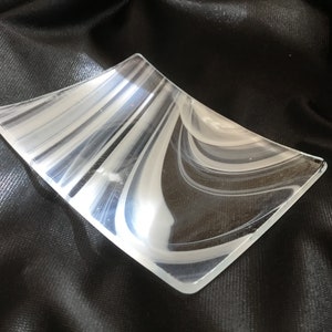 Ring / TeaBag Dish - White Swirling Glass Trinket Spoon Rest L01