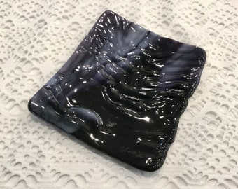 Tea Bag Holder 3" x 4” Purple Ripple Stained Glass Ring Dish L14