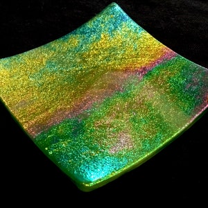 TeaBag Holder - Green - Rainbow Iridized Trinket Jewelry Ring Dish i15