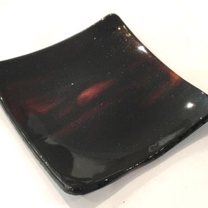 Tea Bag Holder 3&quot; Dark Rootbeer Streaked Stained Glass Ring Dish R11