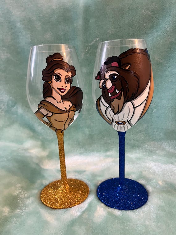 Belle and Beast Hand Painted Wine Glasses - Etsy Ireland