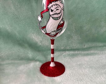 Taça de vinho pintada à mão NBC Xmas Jack
