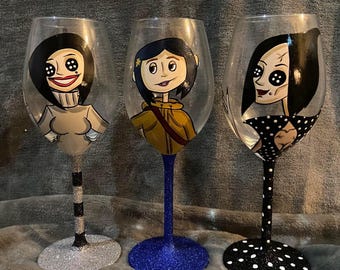coraline hand painted wine glass set