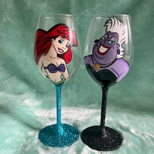mermaid hand painted wine glasses