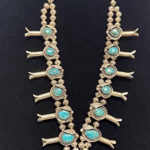 Vintage Turquoise Squash Blossom Necklace