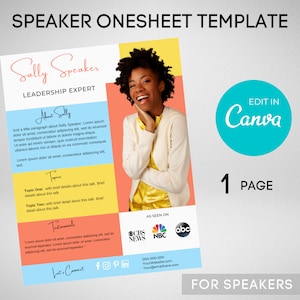 Onesheet Canva Template, Speaker One Sheet, Speaker Onesheet, Speaker Sheet Template, Speaker Flyer, Motivational Speaker, Onesheet,