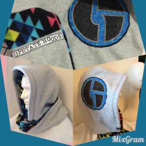 Fleece Infinity Hood fully reversable, multi-colored, machine washable 4-season hood with Disco Biscuits appliqué image 2