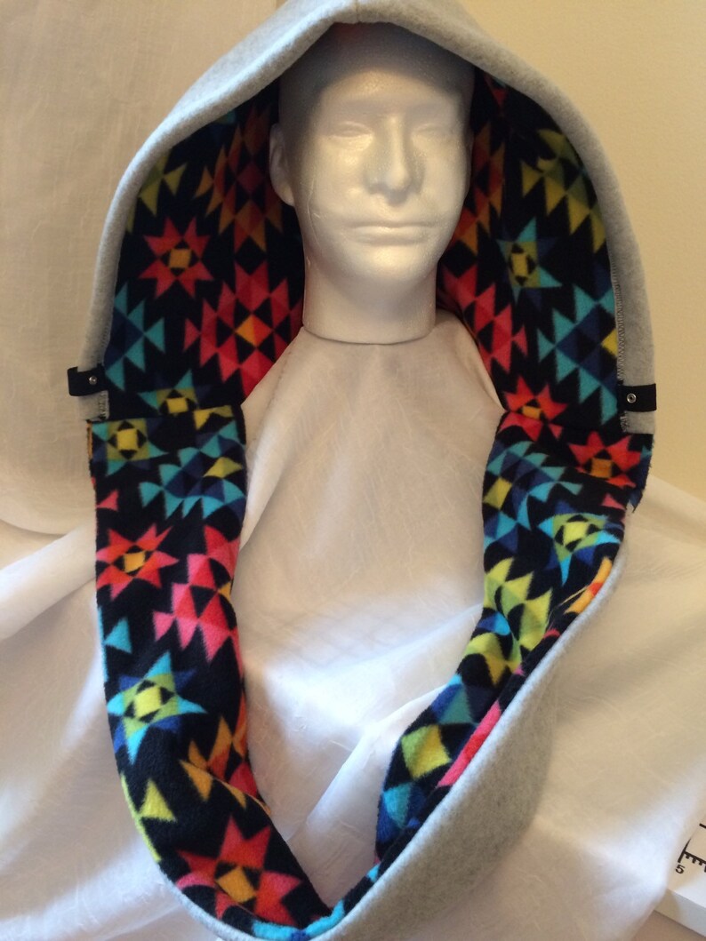 Fleece Infinity Hood fully reversable, multi-colored, machine washable 4-season hood with Disco Biscuits appliqué image 4