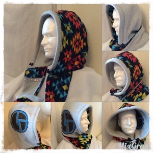 Fleece Infinity Hood fully reversable, multi-colored, machine washable 4-season hood with Disco Biscuits appliqué image 1