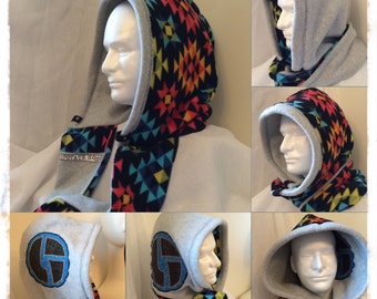 Fleece Infinity Hood - fully reversable, multi-colored, machine washable 4-season hood with Disco Biscuits appliqué