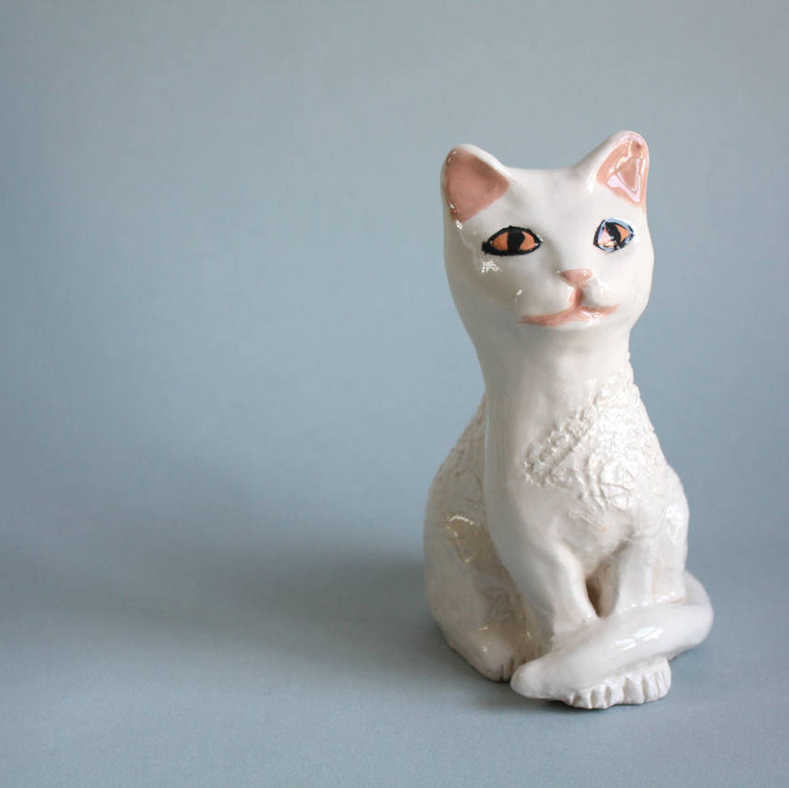 Ceramic White Cat Handmade White Cat Statue Cat Sculpture Etsy