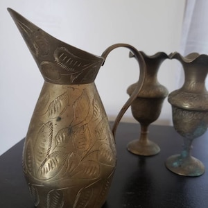 Unique engraved solid brass or vase candle holder set