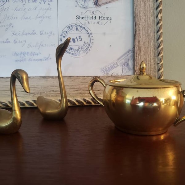 Solid Brass Swan Minatures  Home Decor Trinket Dish
