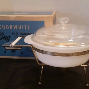 Vintage Fire-King Casserole Dish with Warmer - Anchor Hocking - Original Box