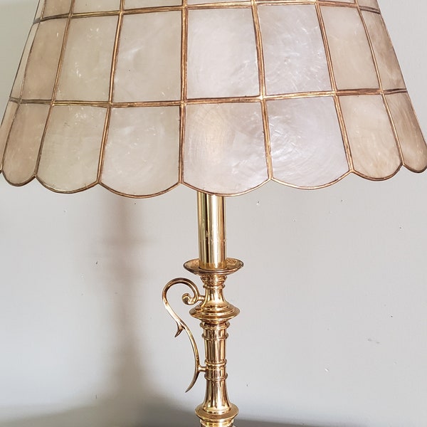 Vintage Italy Mother of Pearl Capiz Shell Brass Lamp shade