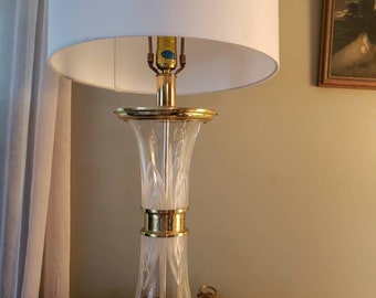 Heavy brass & crystal clear glass table lamp