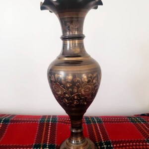 Unique two tone floral engraved solid brass vase