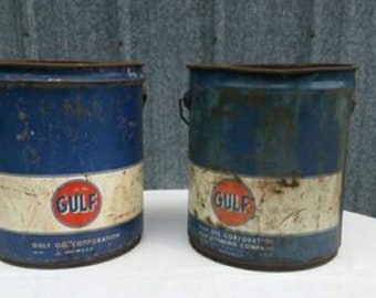 Vintge Gulf Petroleum Oil 5 gallon can bucket garage decor petroliana