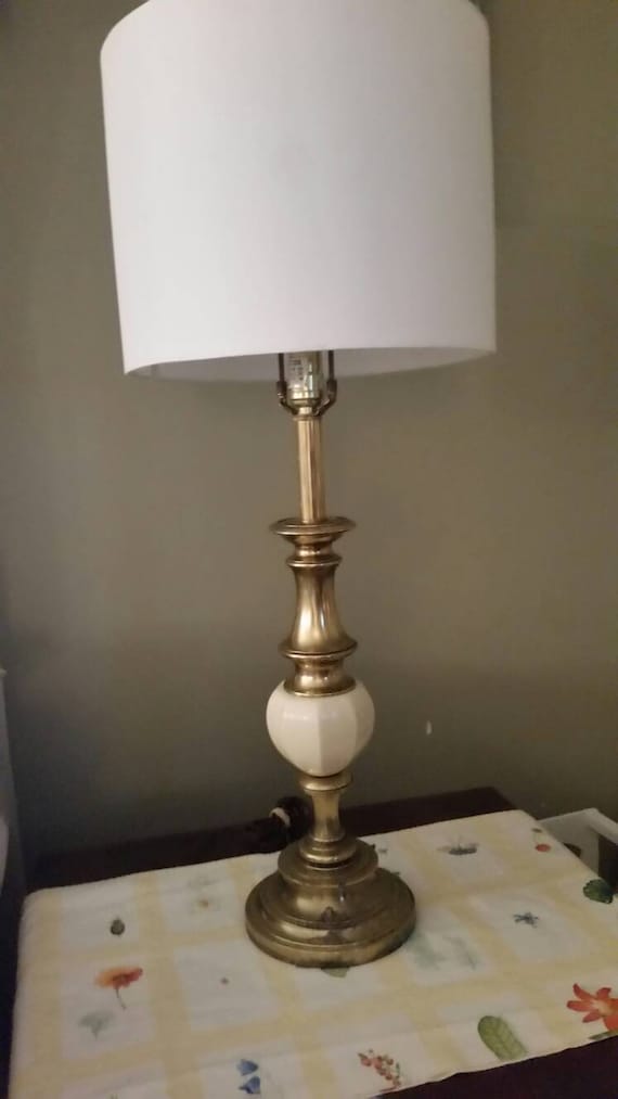Vintage Stiffel Brass and Enamel Lamp Table Lamp Heavy Cast Solid