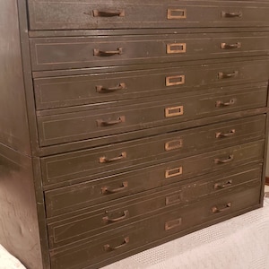 Vintage Globe Wernicke Co. Model 7235-F. W. D. Steel industrial map/architecture blueprint metal 8 drawer cabinet set