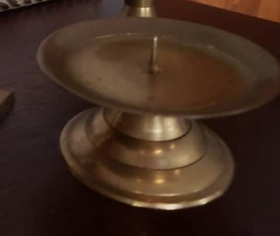 Aged solid brass pillar candleholder