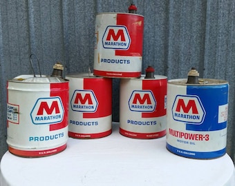 Vintage Marathon Fuel Oil Can: 1970s Petroliana Garage Decor