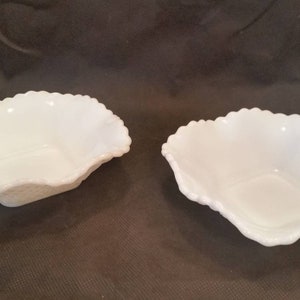 Vtg. Square Hobnail Bubble Milk Glass 6 Inch Serving Bowls