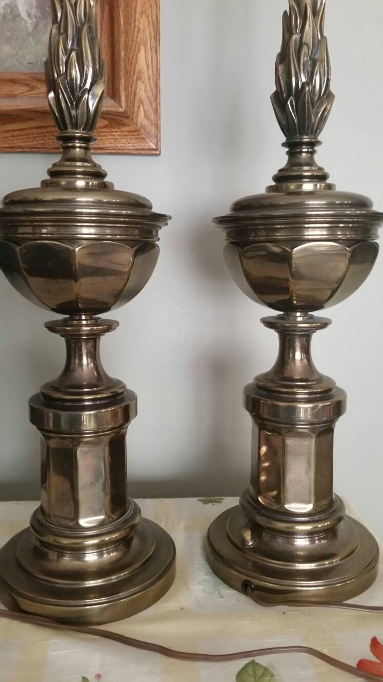 Pair Vtg. Stiffel Brass Lamp Trophy Urn Style Table Lamps Pair Vtg. Stiffel Brass Lamp Trophy Urn Style Table Lamps